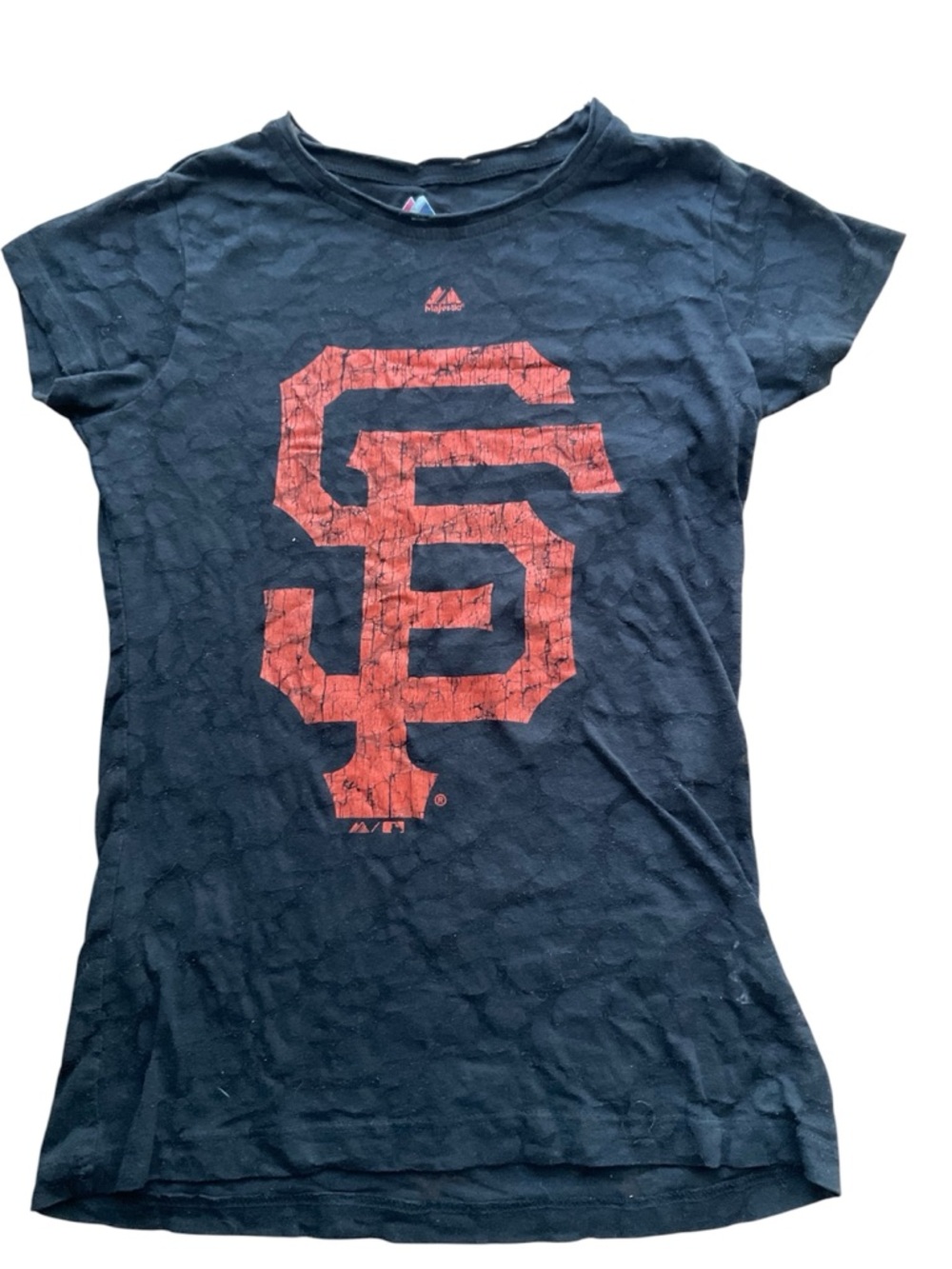 Majestic San Francisco Giants Youth Black & Orange Logo Tee Sz S